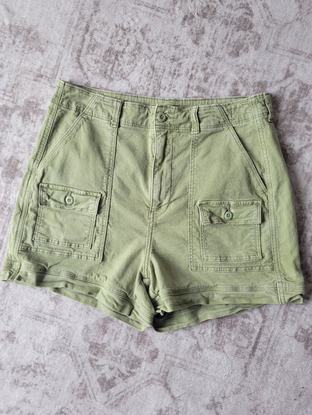 American Eagle Women’s 10 Green Stretch Denim Shorts Cargo Pocket Hi Rise